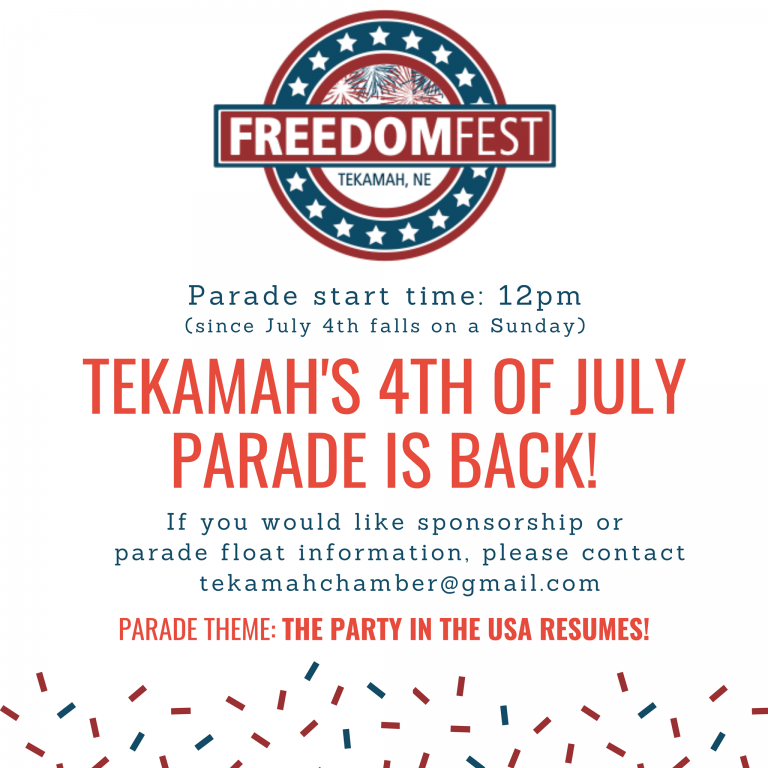 Tekamah's 4th of July parade is BACK! Tekamah Chamber of Commerce
